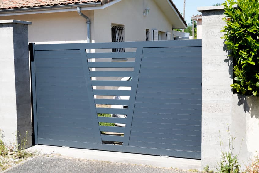 modern door gray gate aluminum home portal with blades suburb house street